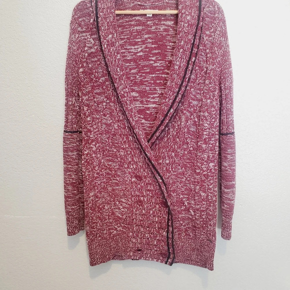 Volcom Nord It Up Skater Duster Cable Knit Long Cardigan Sweater Burgundy Medium - Picture 4 of 11